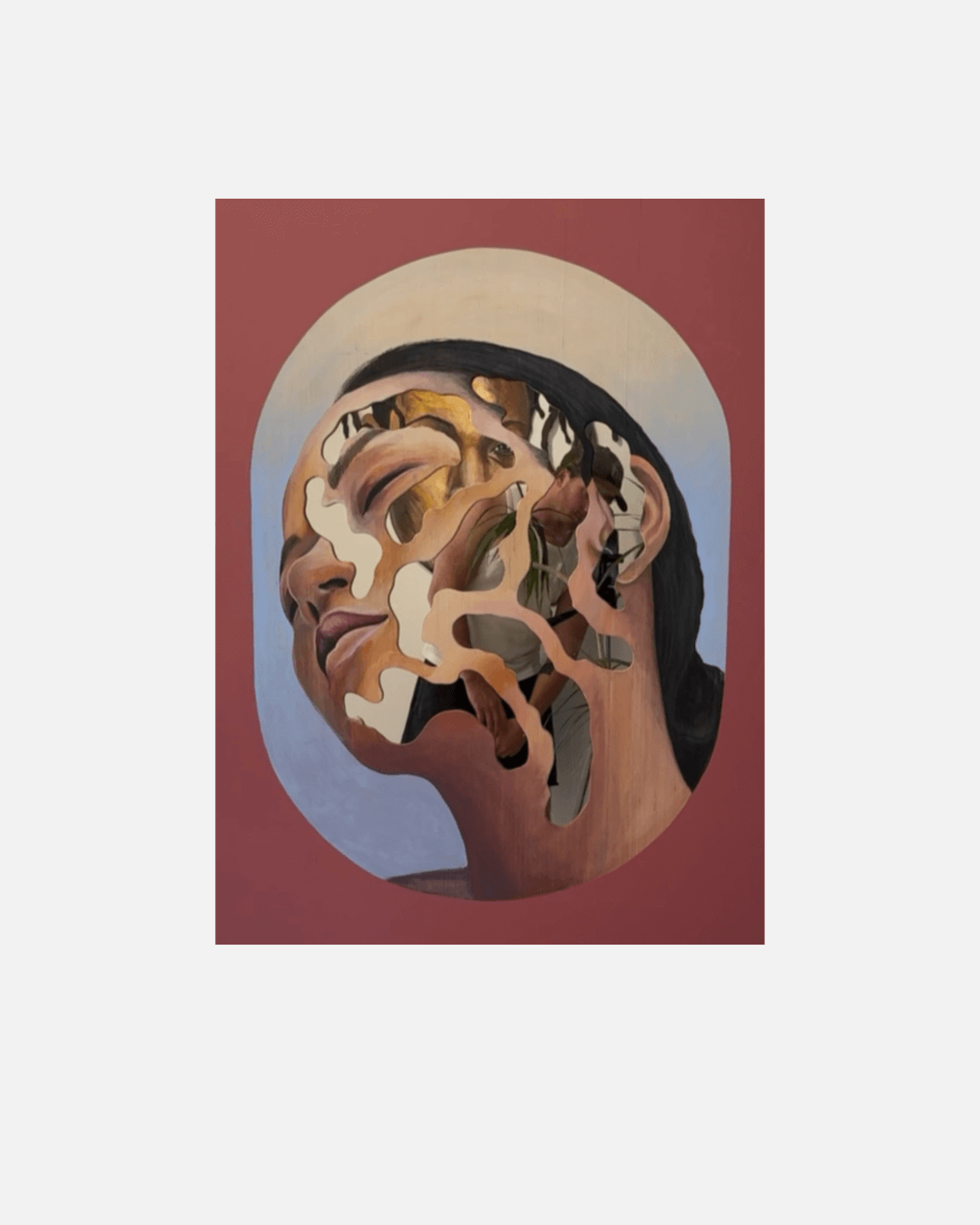 Artwork titled 'Do we dream the same dreams', featuring intricate sculptural cut-outs and a reflective backdrop.